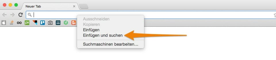 Einfügen eines Suchbegriffs in Chrome