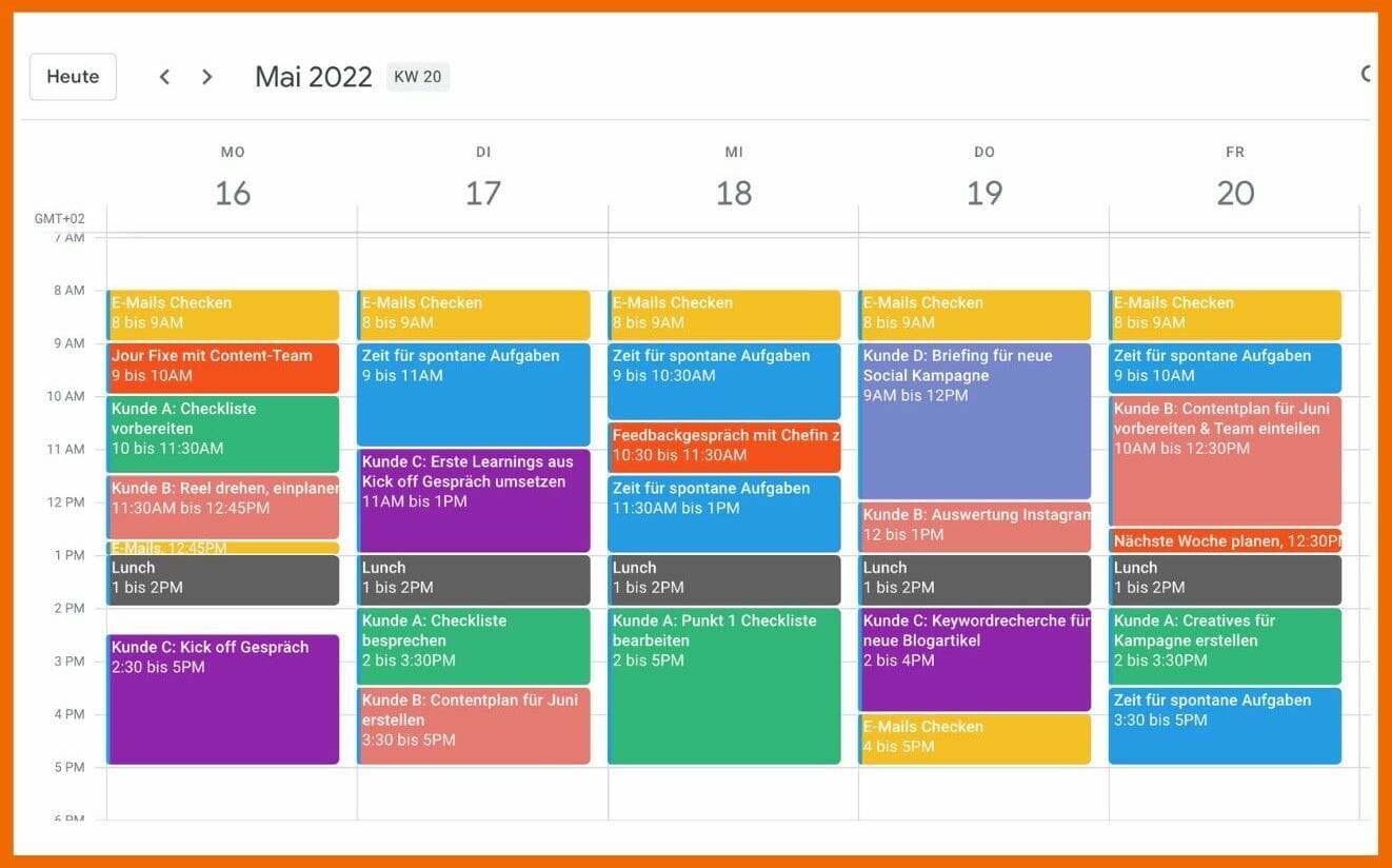 Hier siehst du einen beispielhaften Kalender gefüllt mit Terminen.