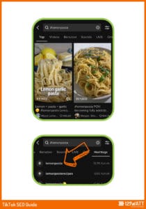 Platziere dein Haupt-Keyword auch als Hashtag in der Caption, da User:innen bei TikTok nach Hashtags suchen können. 