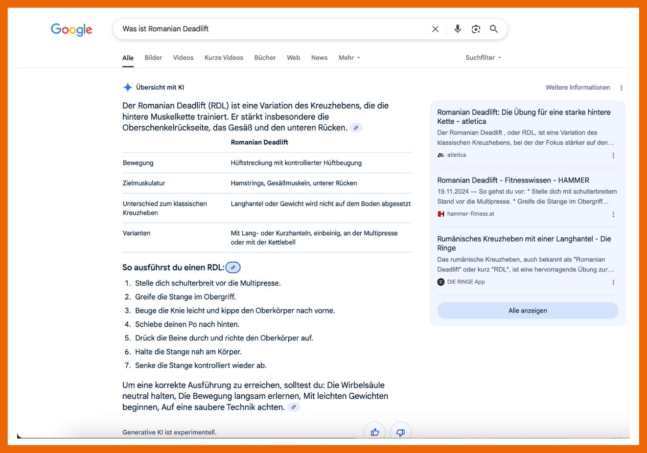 Hier siehst du ein Beispiel für ein AI Overview bei Google