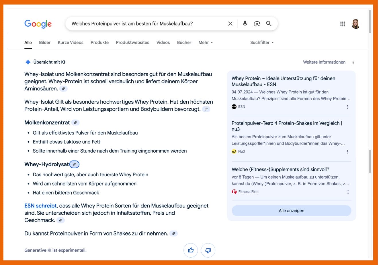 Hier siehst du ein AI Overview für eine kommerzielle Suchanfrage