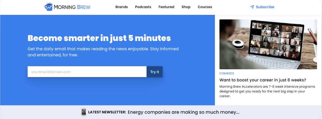 Der Screenshot zeigt das Opt-In-Formular von Morning Brew