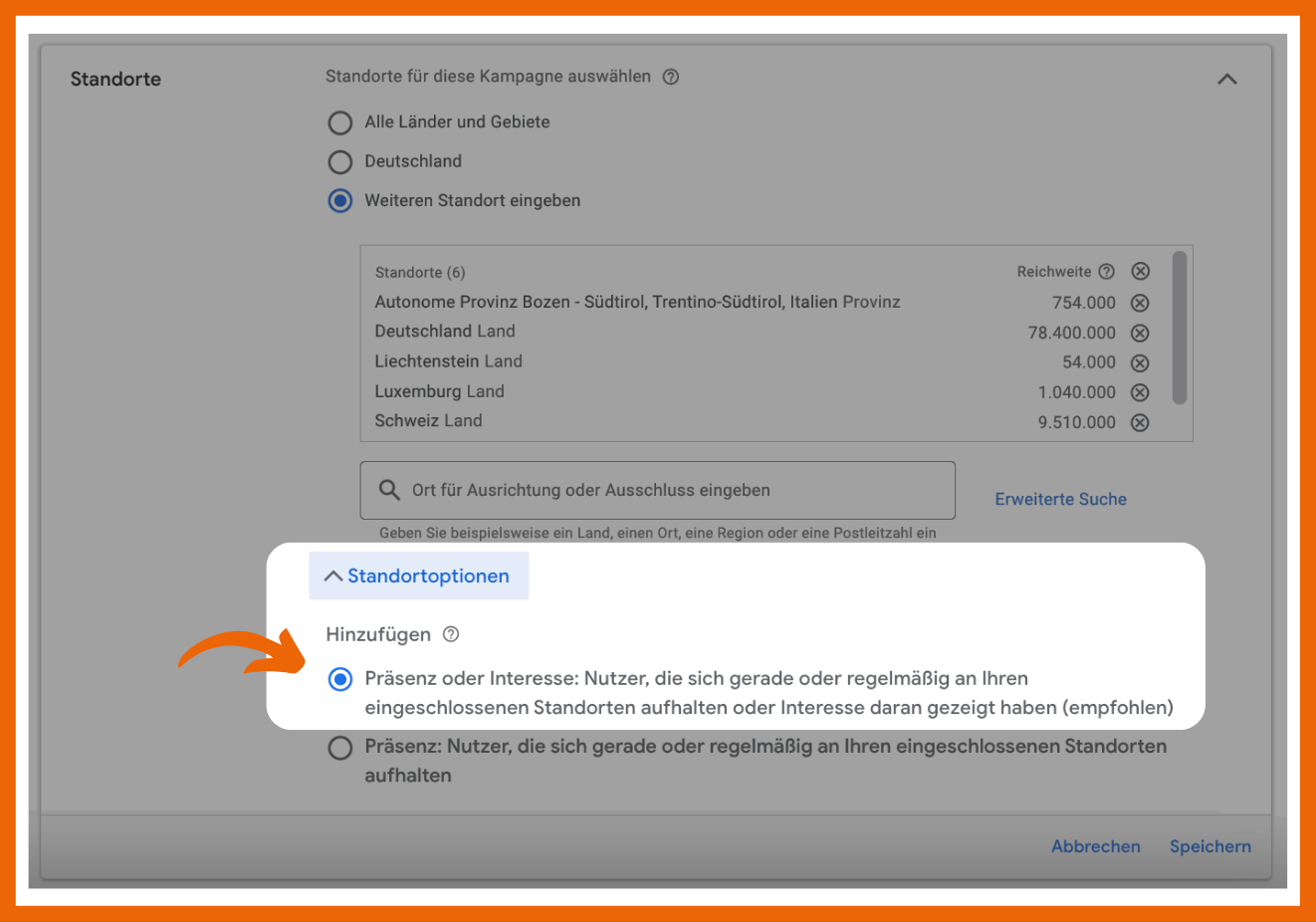 So stellst du das Targeting basierend auf dem geplanten Standort ein