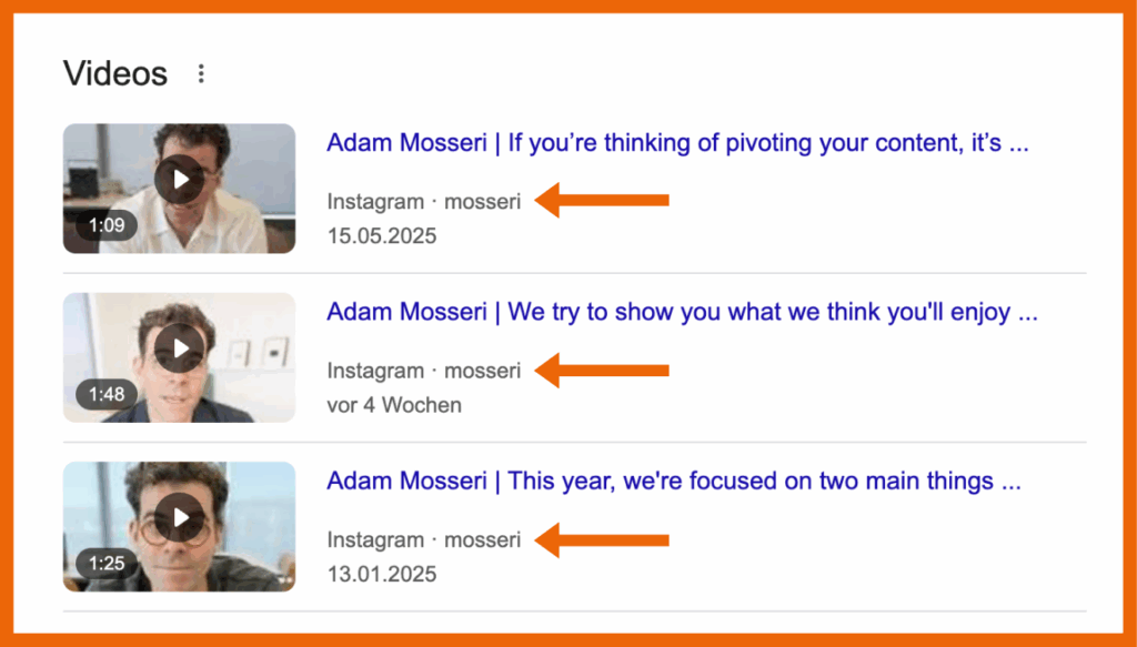 Videos von Adam Mosseri in der Google Suche