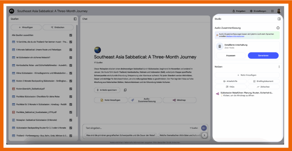Im Studio von NotebookLM kannst du die Quellen zu anderen Inhalten weiterverarbeiten.