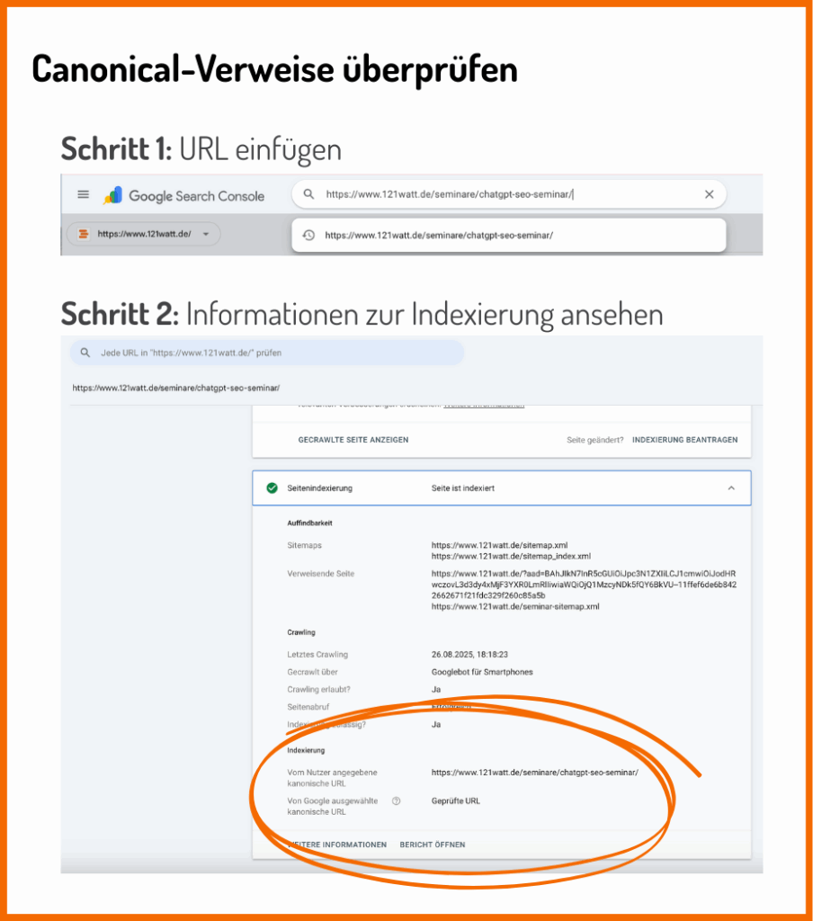 So überprüfst du kanonische Verbindungen in der GSC