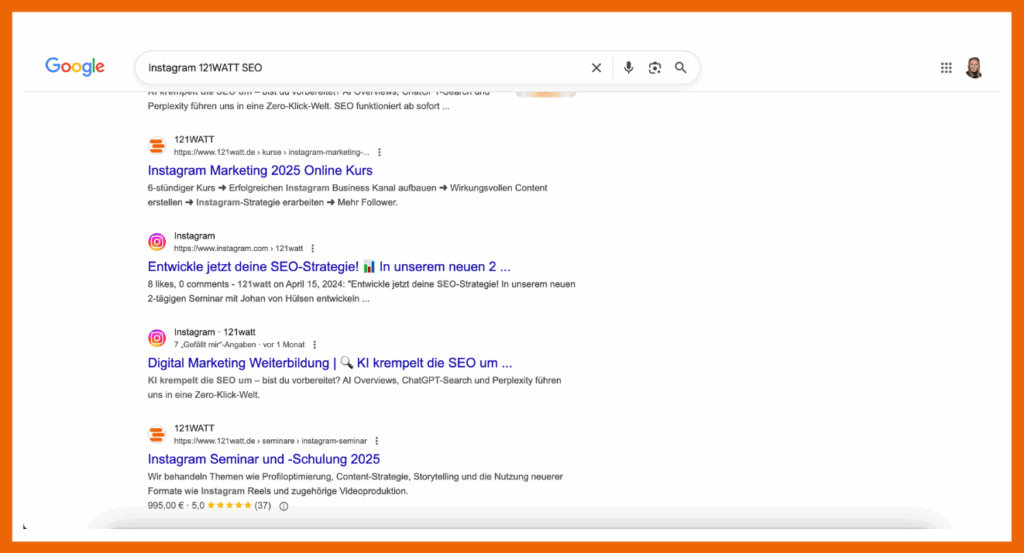 So werden Instagrambeiträge in der Google Suche dargestellt