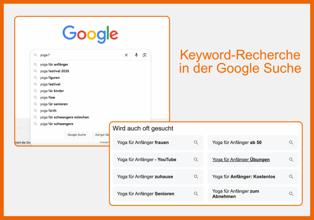 Keyword-Recherche in der Google Suche über Auto Suggest oder "Weitere Fragen"
