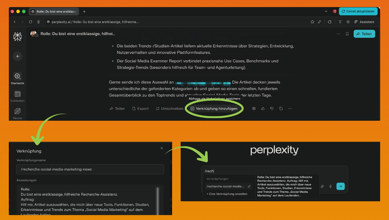 Verknüpfungen in Perprlexity Comet anwenden